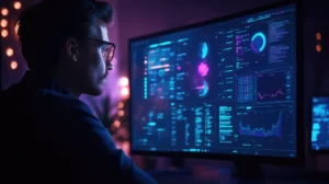 برنامه‌نویس در حال کار با داده‌های دیجیتال