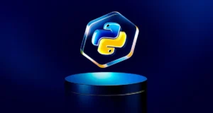 لوگوی پایتون روی پس‌زمینه آبی