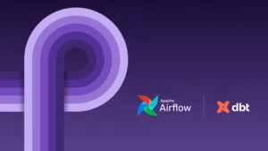 تصویر لوگوهای Apache Airflow و dbt روی پس‌زمینه بنفش