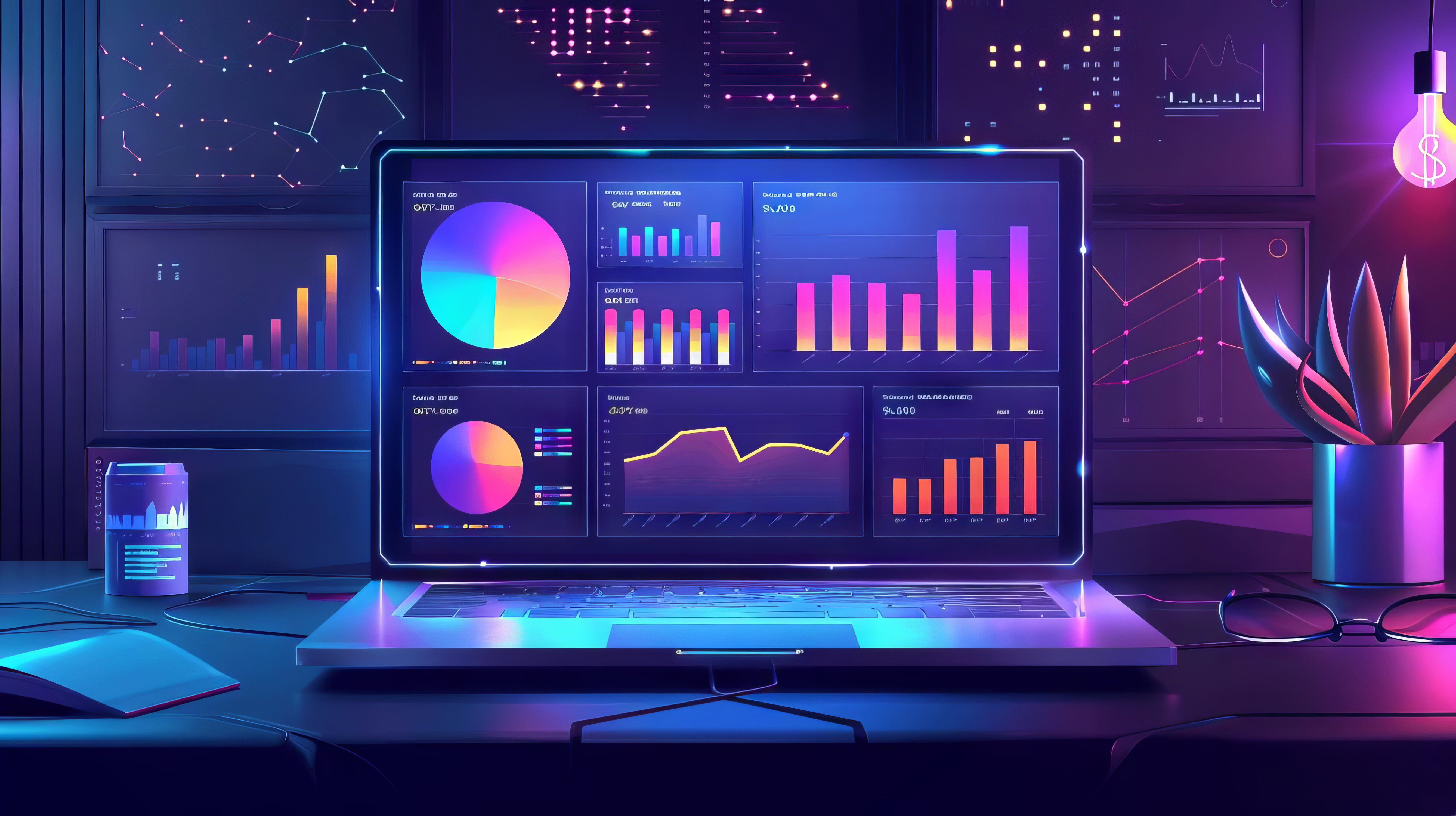 digital dashboard displaying profit metrics laptop screen surrounded by charts notes (2)
