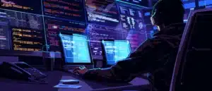 برنامه‌نویس با چند صفحه نمایش کامپیوتری کار می‌کند