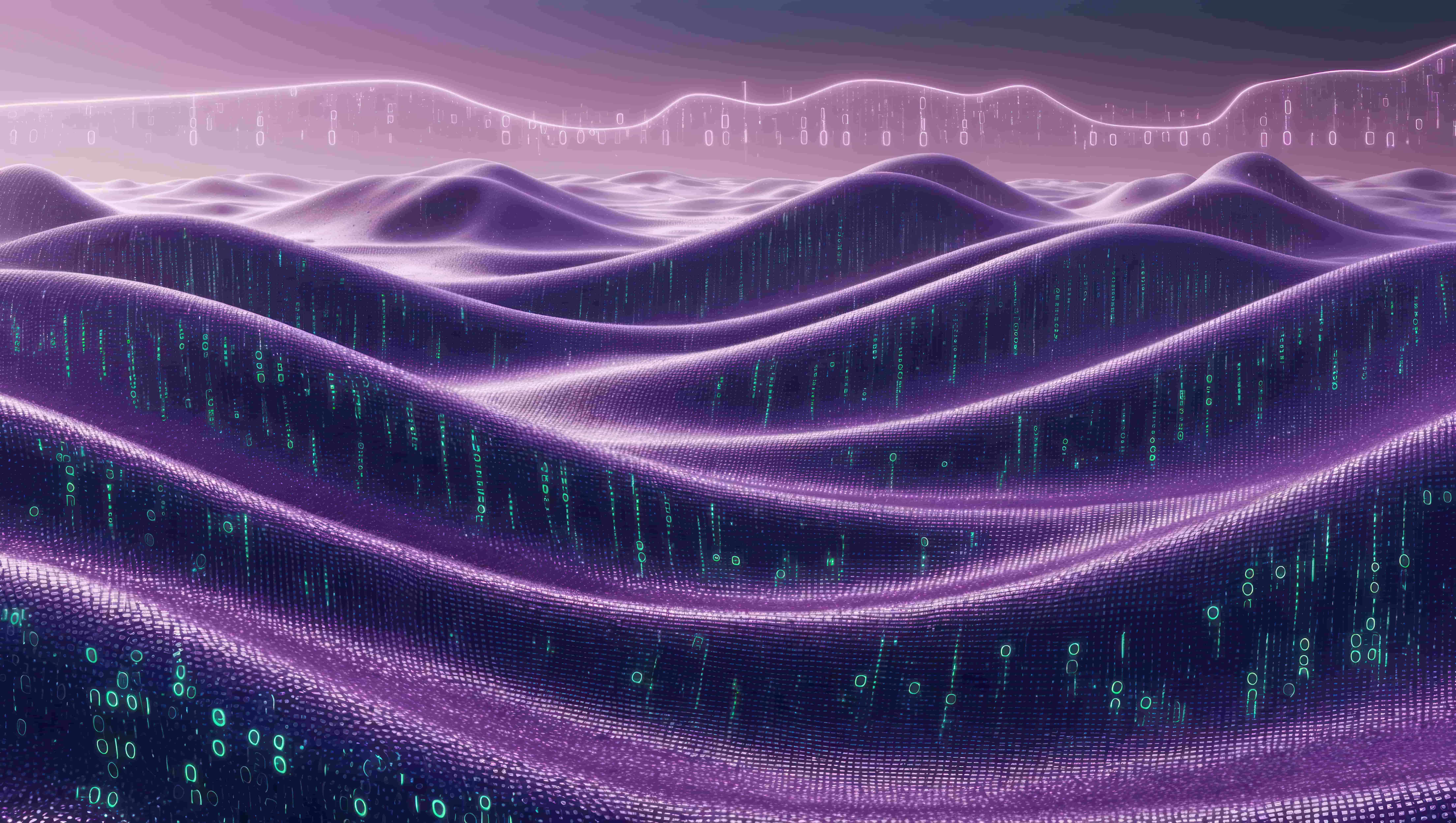 futuristic digital landscape with glowing waves binary patterns (1)