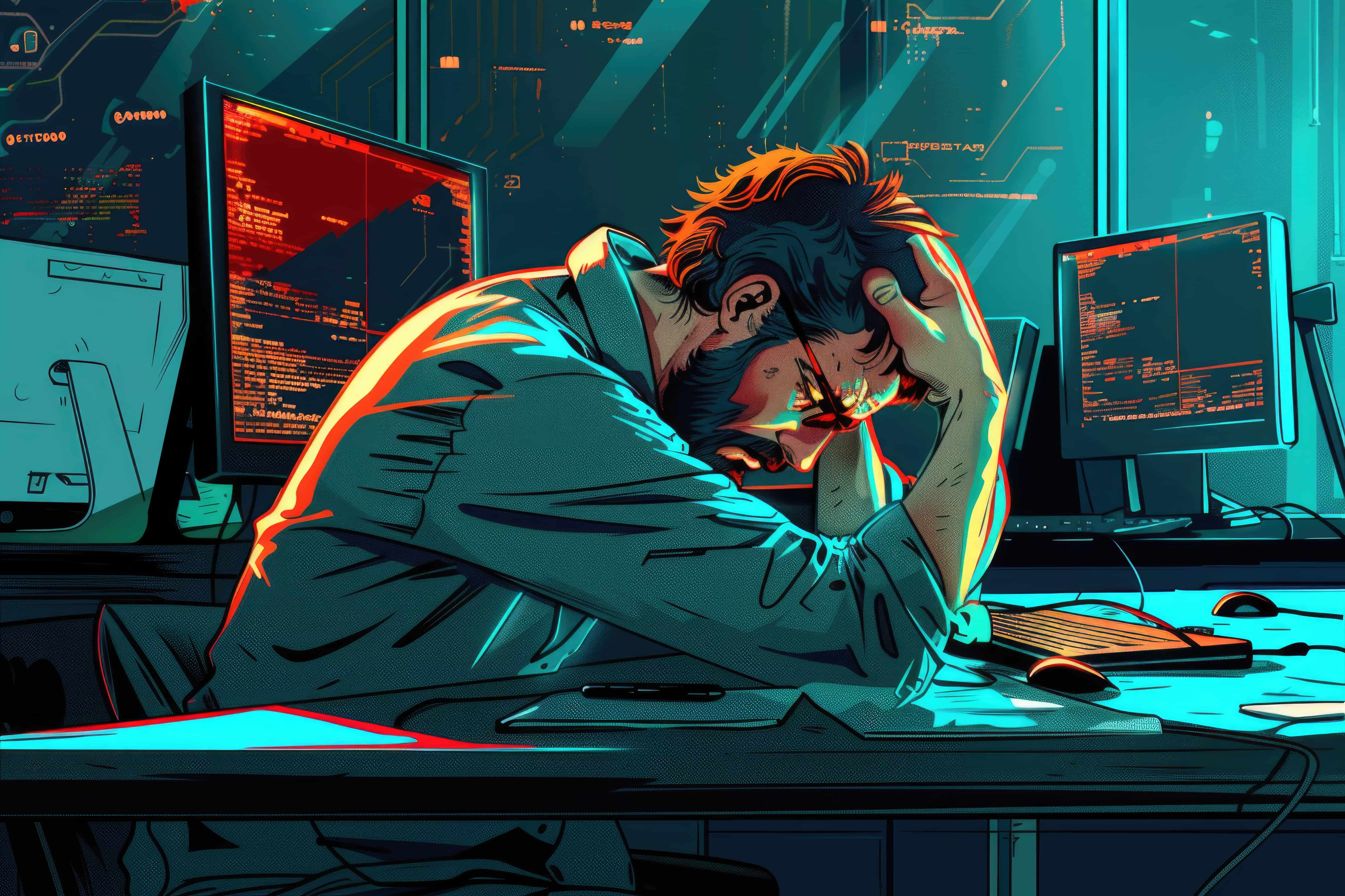 man sitting desk working computer suitable office technology concepts (1)