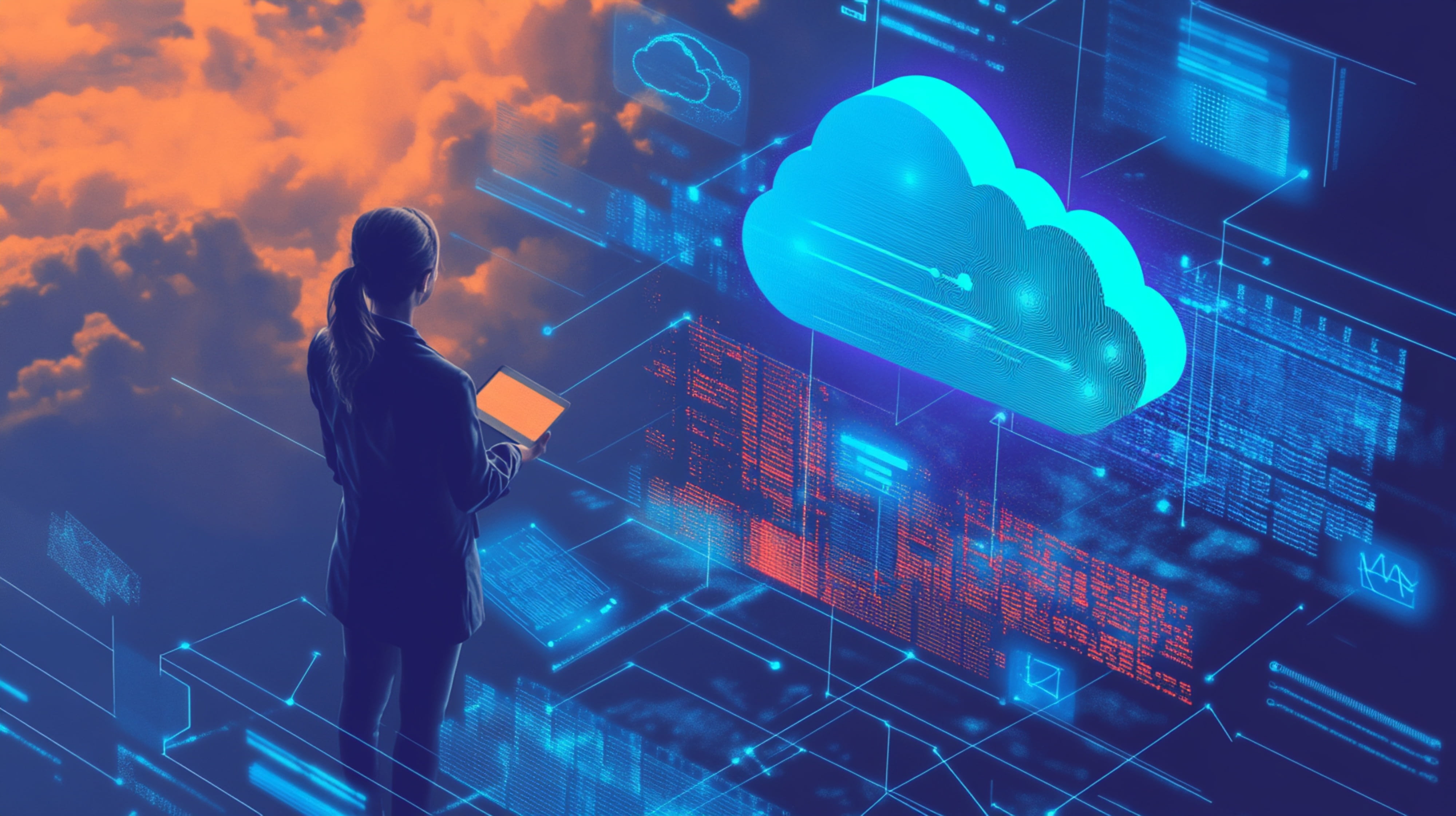 network connection lines with light coding information technology with pattern clouds (1)