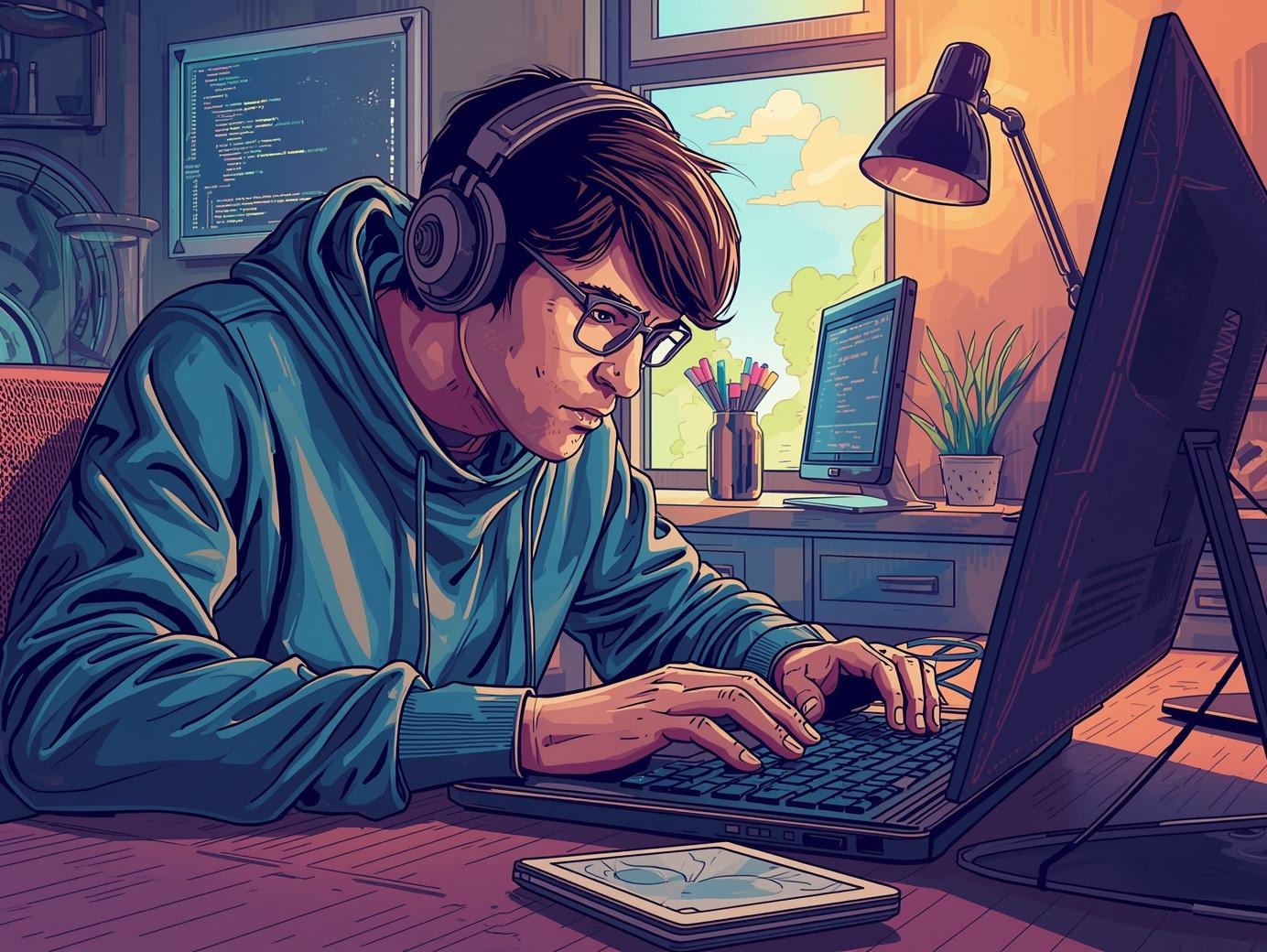 programmer coding on a cumpioter